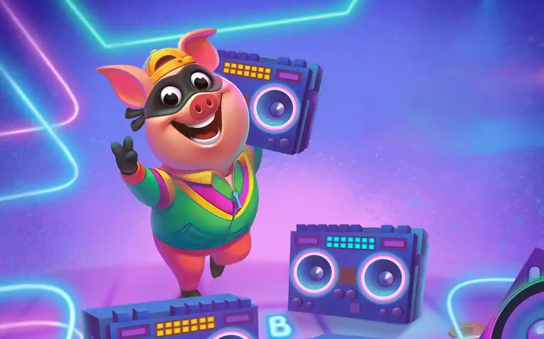 Coin Master free spins Coin Master Free Spins: Coin master Pig enjoying with boom box